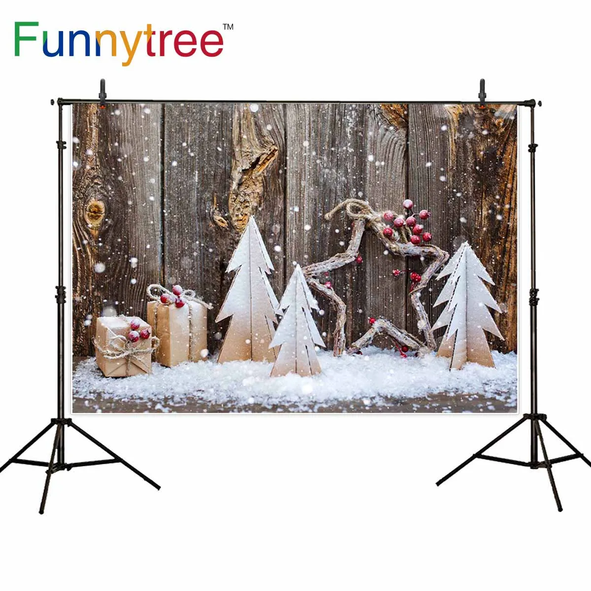 Фоны funnytree для фотостудии деревянная стена зима снег Рождественское украшение