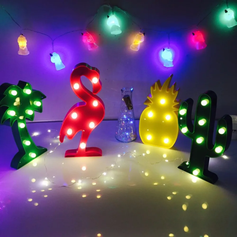 

3D Flamingo Pineapple Cactus Coco LED Lights Marquee LED Lamp For Hawaii Beach Party Baby Bedroom Decoration Kids Gift