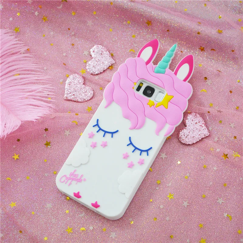 Мультяшный 3D модный розовый мягкий силиконовый чехол с единорогом для Samsung Galaxy S6