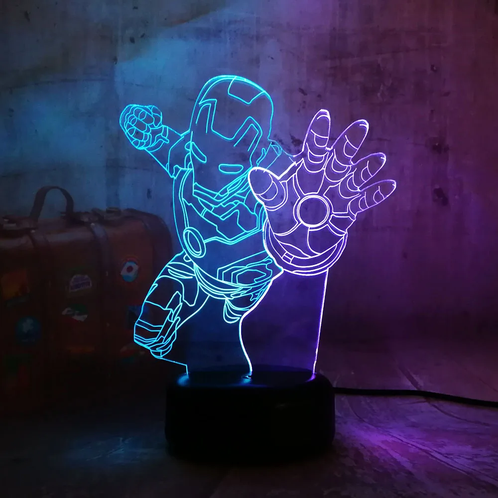С героями комиксов Марвел, новая "Железный человек" Новинка 3D RGB светодиодный ночной Светильник смешанные двойной Цвет изменить LED Настольная лампа домашний Декор Рождественский подарок для детей мульти Цвет - Испускаемый цвет: iron Man