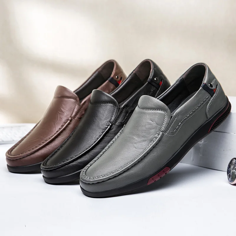 Brand Fashion Casual Leather Shoes Men Slip-On Breathable Loafers Hollow Out Genuine Hot Sale Big Size 36-46 | Обувь