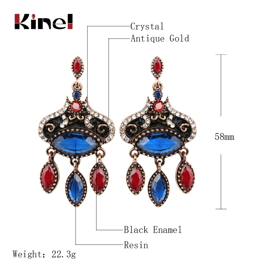 Женские серьги капельки Kinel винтажные Кисточки Из синей смолы с черной