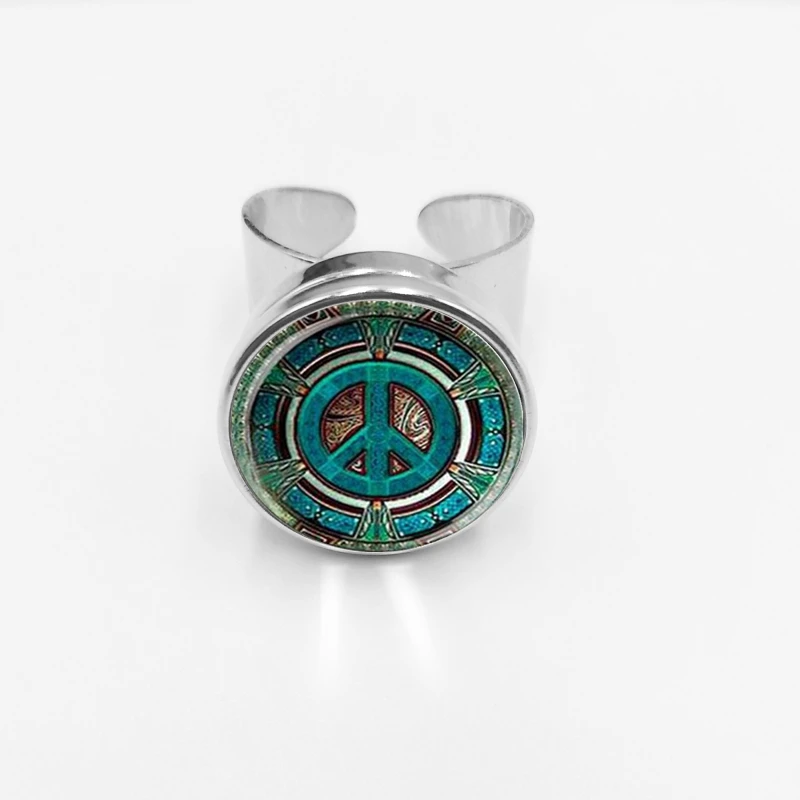 2019/hippie Peace Logo Glass Dome Snap Ring DIY Handmade Fashion Jewelry Retro Charm Opening Men's Gift Ladies | Украшения и