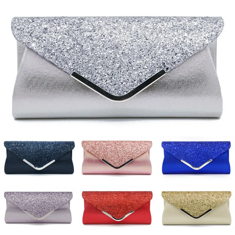 

NoEnName 2019 Women's Glitter Shimmer Envelope Ladies Sequins Evening Party Prom Smart Jane Clutch Bag Handbag