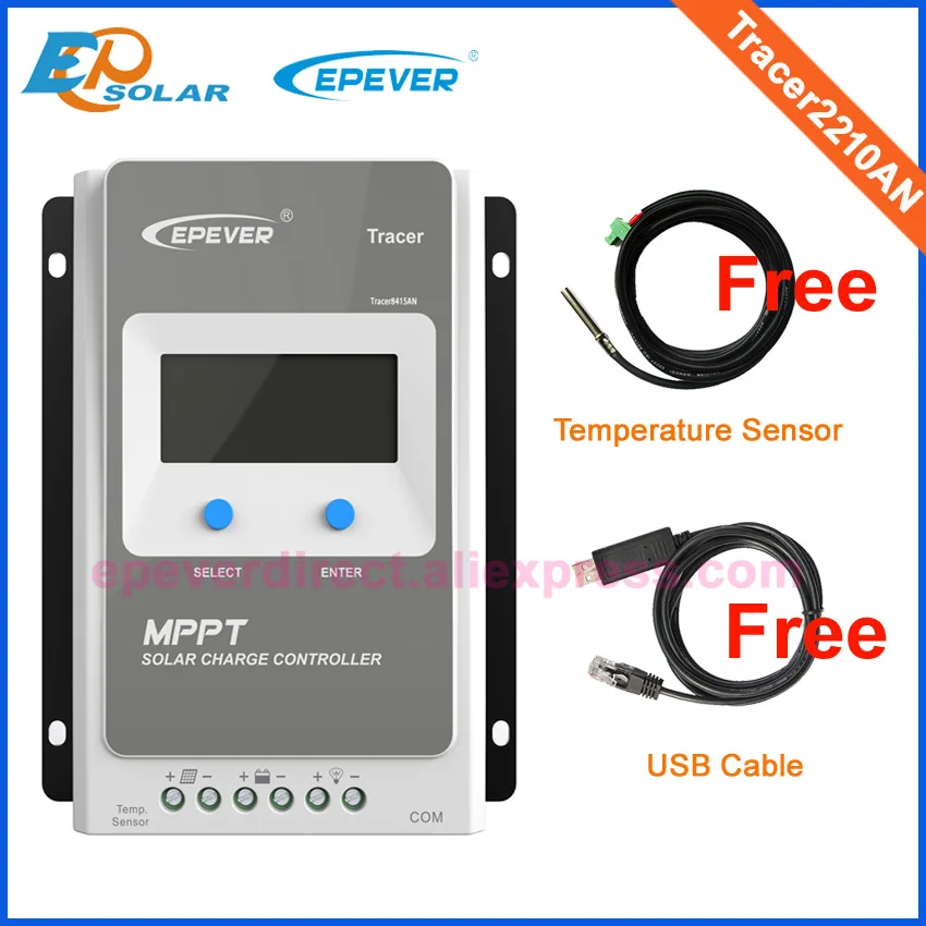 Tracer 1210AN 2210AN 3210AN 4210AN 10A 20A 30A 40A MPPT Контроллер заряда для фотоэлектрических систем 1210A 2210A 3210A 4210A ЖК-дисплей EPEVER регулятором солнечного заряда r - Цвет: 2210AN USB sensor