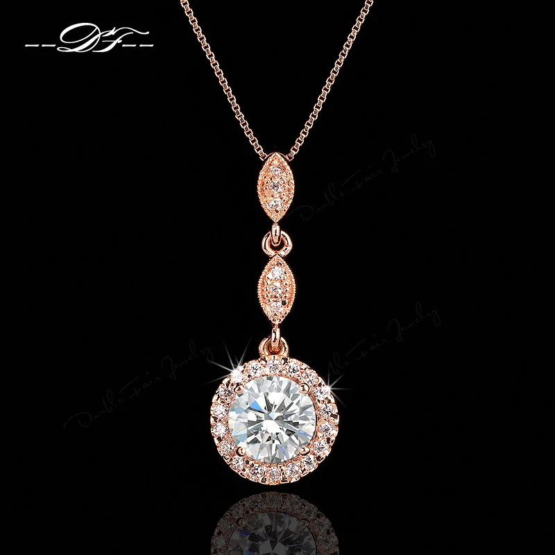 Rose Gold Plated Нового урожая cz алмаз микро пролоёить 18k розовое золото/серебро покрытие ожерелье образный подвесками crystal свадебные украшения для женщин dfn428-m кулон подвески кулоны подвеска колье ожерелье цепочка цепочки - Окраска металла: Rose Gold Plated