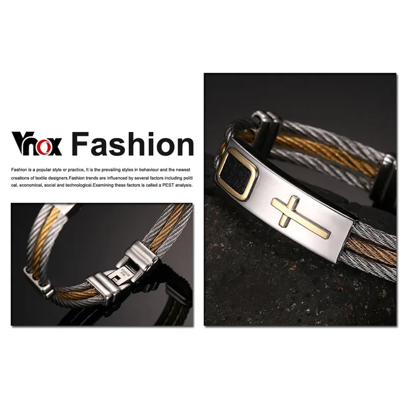 Vnox крест браслет Для мужчин Jewelry Проволока из нержавеющей стали цепи мужской