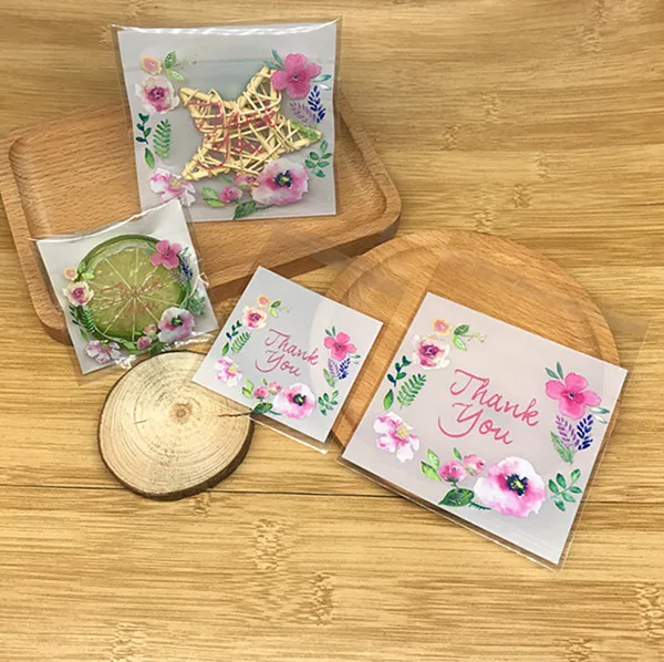 100 шт./лот пластиковые пакеты 2 размера спасибо для упаковки печенья 10x10 см