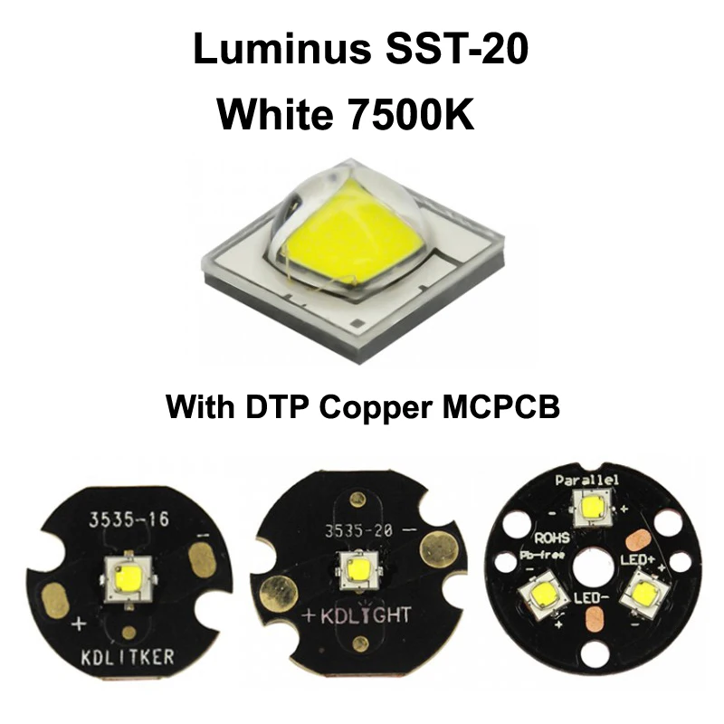 

Luminus SST-20, нейтральный белый светодиодный излучатель 5000K с 10 мм/16 мм/20 мм DTP Copper MCPCB