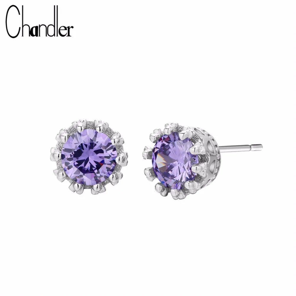 Серьги гвоздики Chandler с фиолетовыми кристаллами женские красивые