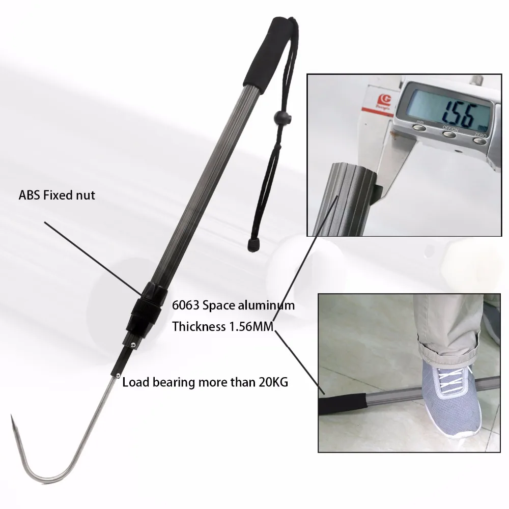 Рыболовный крючок Gaff 120 см телескопический из нержавеющей стали со шнурком копье