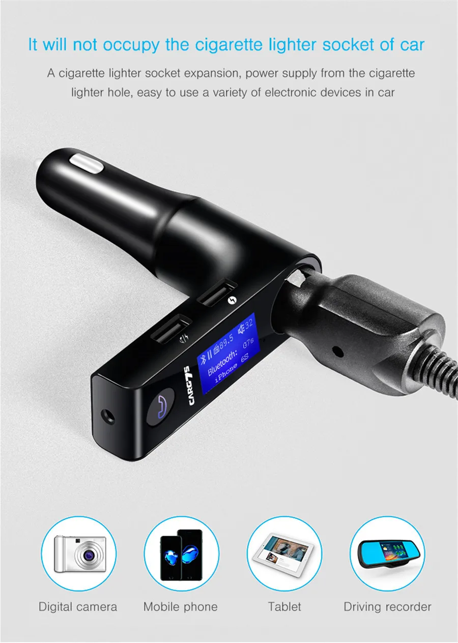 Автомобильный прикуриватель MP3 Bluetooth передатчик приемник громкой связи двойной USB Bluetooth плеер Aux передатчик автомобильное зарядное устройство G7S