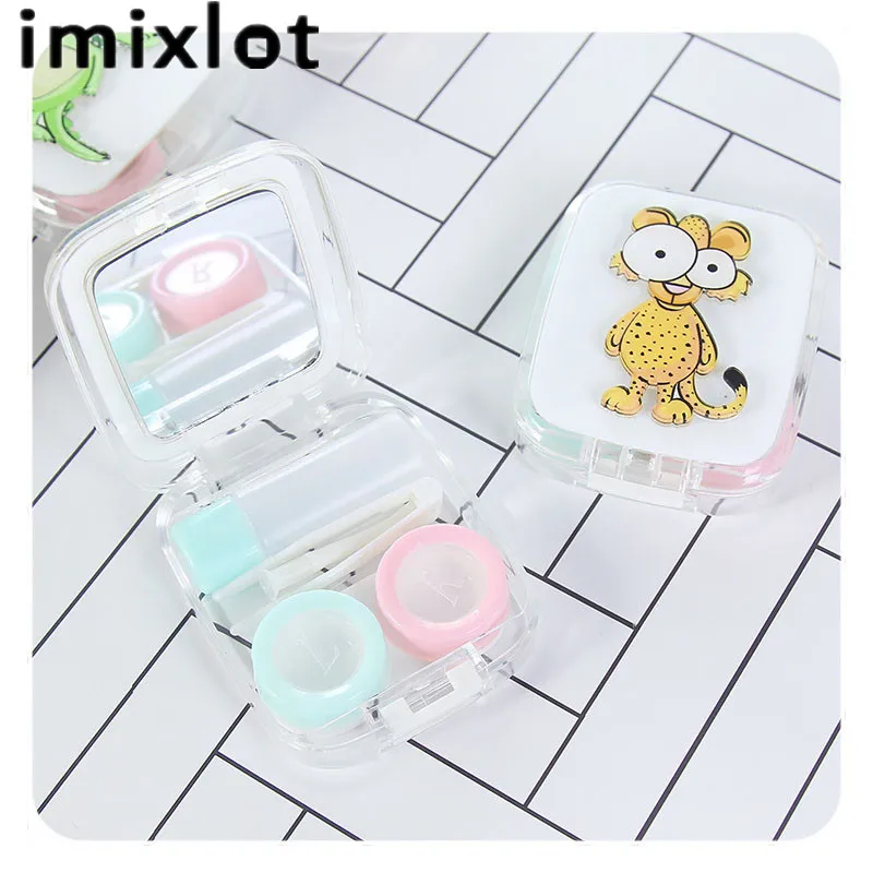 IMIXLOT чехол с зеркальными контактными линзами с милыми животными для влюбленных Подарочная коробка для контактных линз
