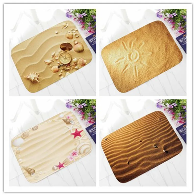 

Beach Pattern Door Mat Flannel Thickened Entrance Doormat Water-absorbing Bathroom Rug Floor Mat