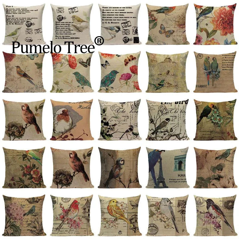 Чехол для подушки ретро Стиль подушка из хлопка и льна птица текст декоративные