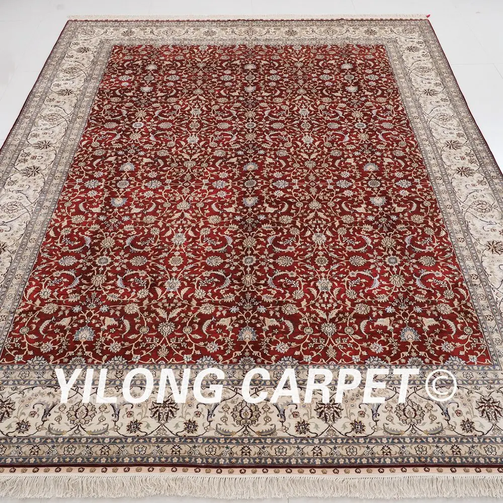 YILONG 9'x12' красный ручной УЗЕЛКОВЫЙ дворцовый ковер традиционный шелковый
