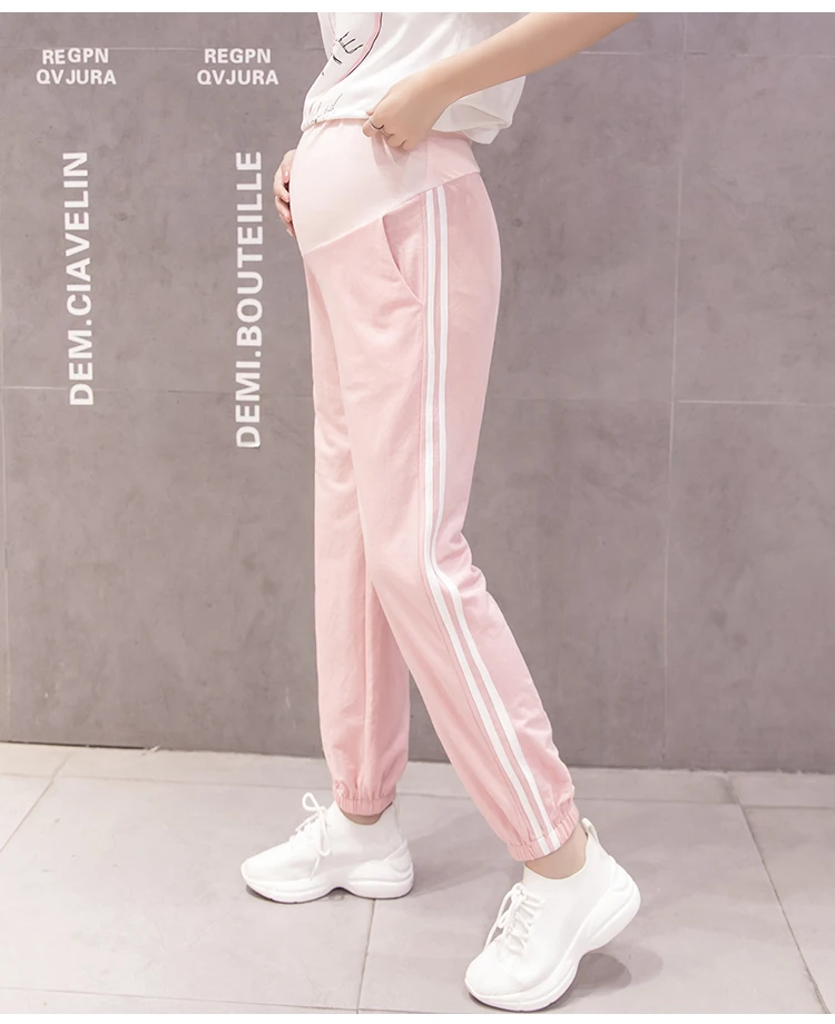 133# Весна Модная Летняя одежда для будущих мам Jogger брюки для девочек для талии, живота, эластичная брюки одежда беременных для женщин Тонкий Беременность мотобрюки