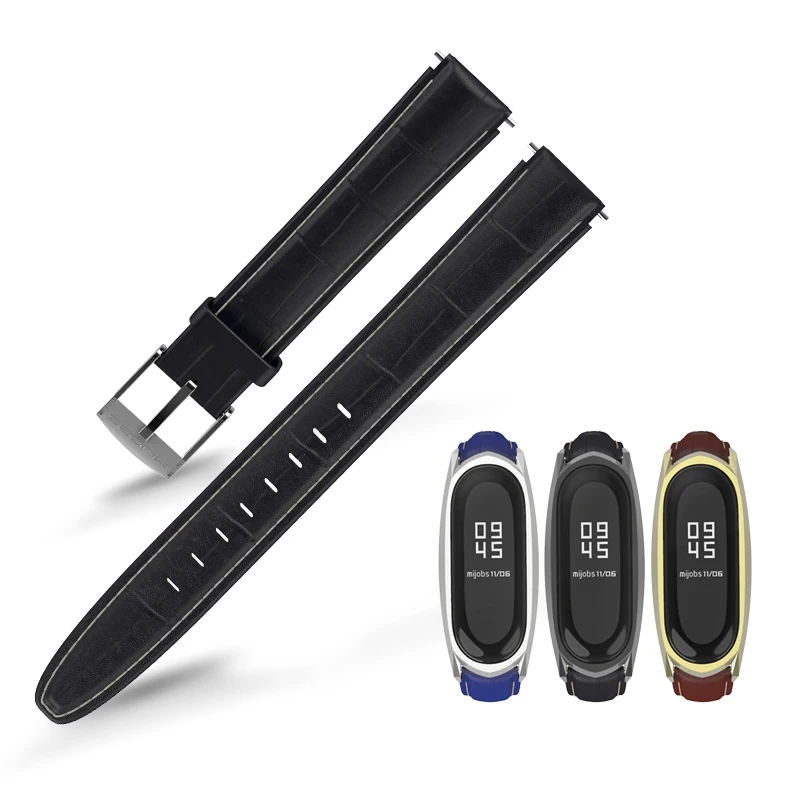Ремешок из натуральной кожи для Xiaomi Mi Band 5 универсальный наручный смарт браслет