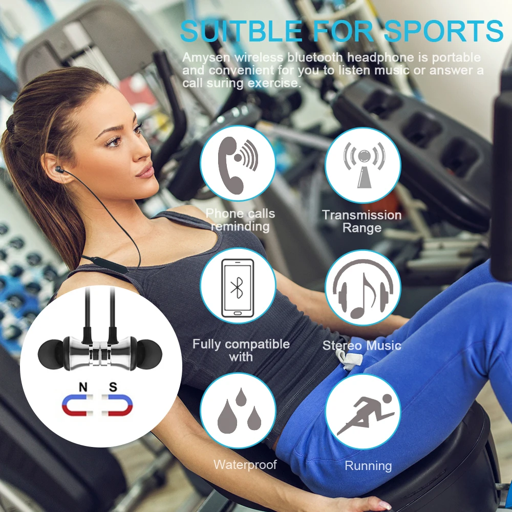 Спортивные беспроводные Bluetooth наушники S8 магнитные Беспроводные стереонаушники