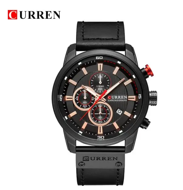 Black Black Мужские часы CURREN Топ люксовый бренд мужские с хронографом военные спортивные часы мужские Водонепроницаемые кожаные армейские кварцевые аналоговые часы 8291 - Цвет: Black Black