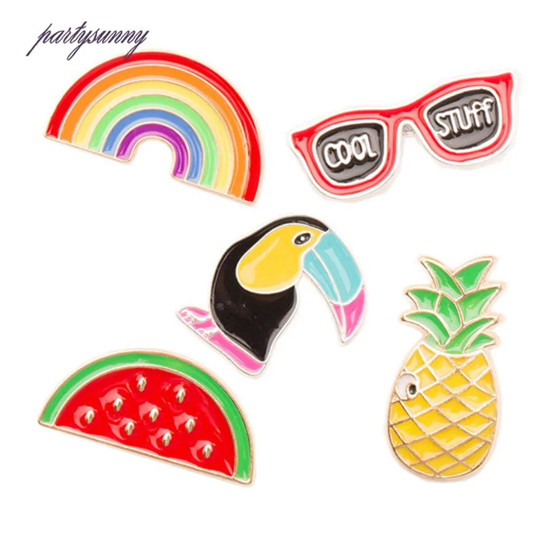PY 5 шт./компл. разноцветной эмалью Булавки знак Радуга арбуз eapple дятел Kawaii значок