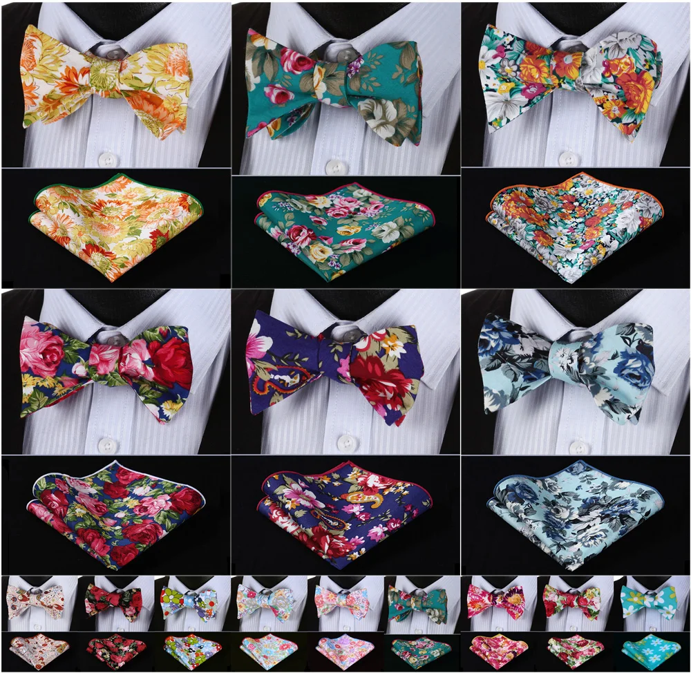 Цветочный 100% хлопок жаккард мужской галстук бабочка Карманный платок Hanky костюм