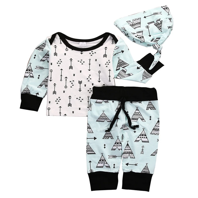 0-18M Newborn Infant Baby Boys Girls Clothes Long Sleeve Arrow Tops Harem Pants Hat 3PCS Outfits k Clothing Set 2017 Autumn | Детская