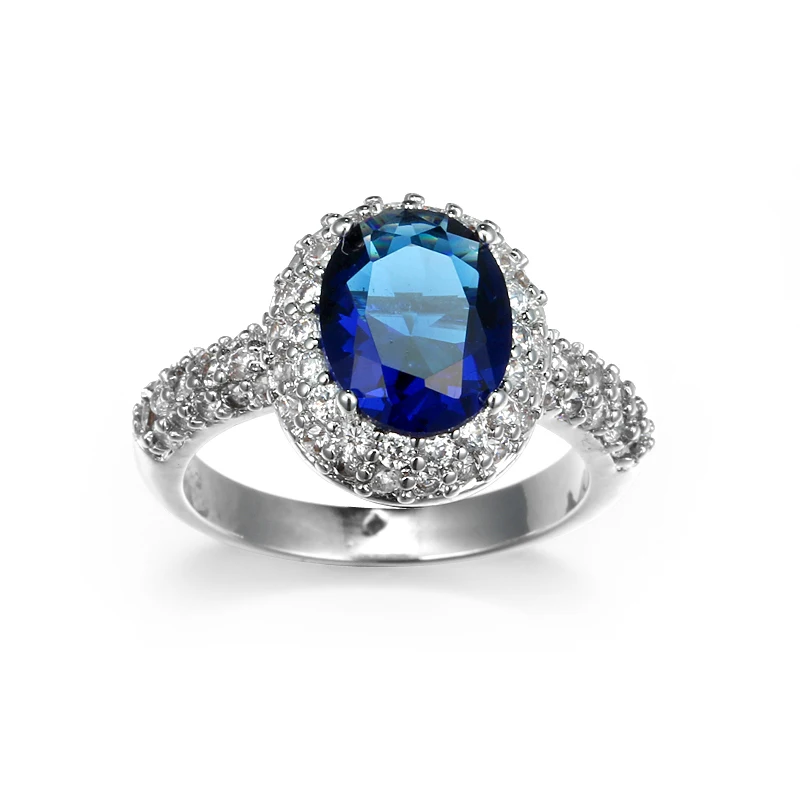 TANGKA top luxury blue zircon ring for fashion ladies romantic dating jewelry copper selling silver color woman's | Украшения и