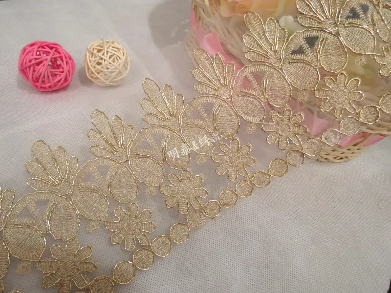 11 см широкая Золотая свадебная вуаль/кружевная лента для платья вышитая