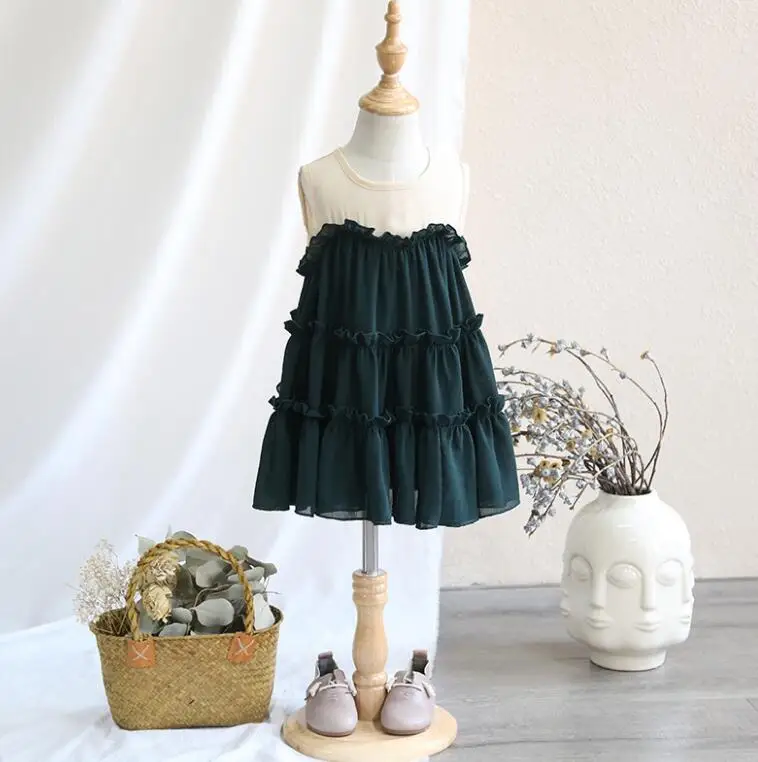 2018 Baby Girls Summer Chiffon Pleats Cake Vest Dresses Princess Kids Sweet Dress 5 pcs/lot Wholesale | Детская одежда и обувь