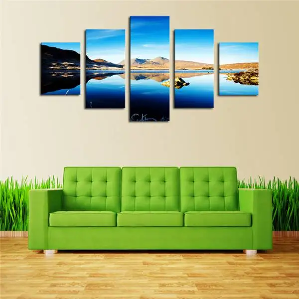 Картина на холсте с изображением гор голубого неба озера 5 панелей|canvas painting|wall