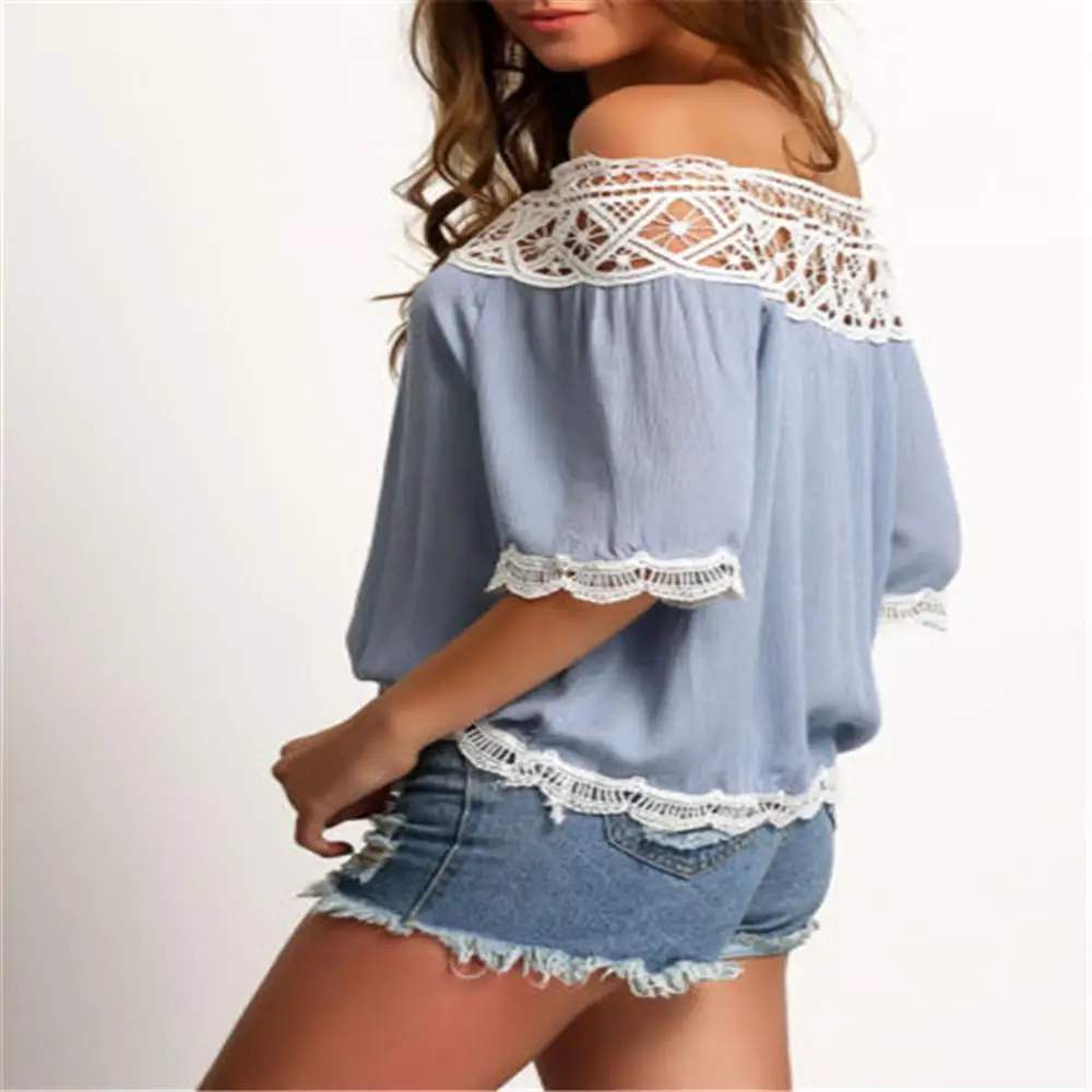 Элегантный 2018 3 вида цветов Кружева крючком шифон блузки женские Boho Slash шеи