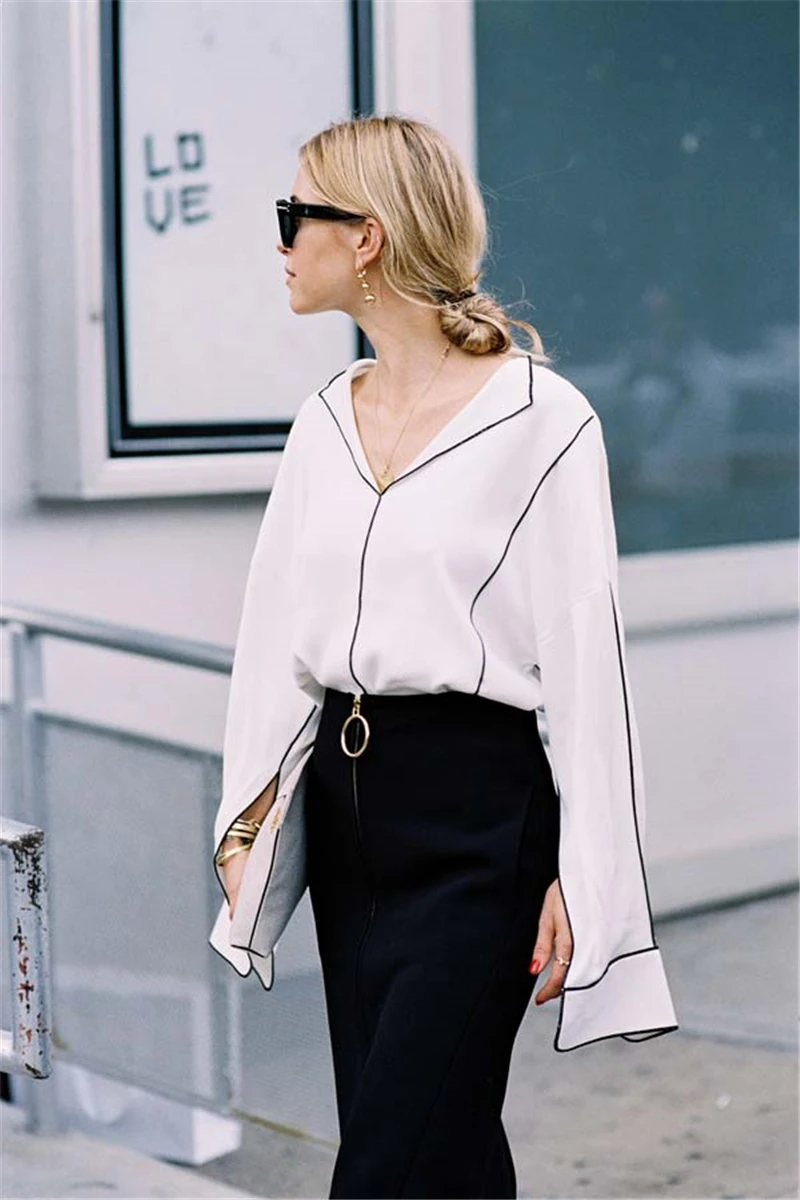 Женская рубашка с длинными рукавами и V образным вырезом|blouse fashion|blouse stylefashion blouses |