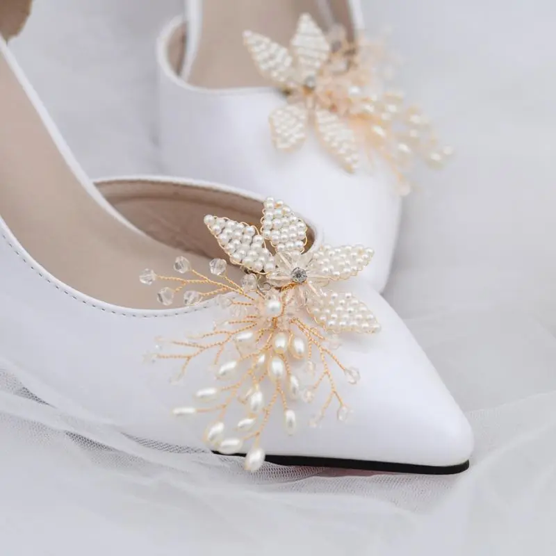 

Fashion Shoe Clip Handmade Pearl Luxury Wedding Shoes Bride High Heel Decoration Floral Decoration Charms AccessoriesNew