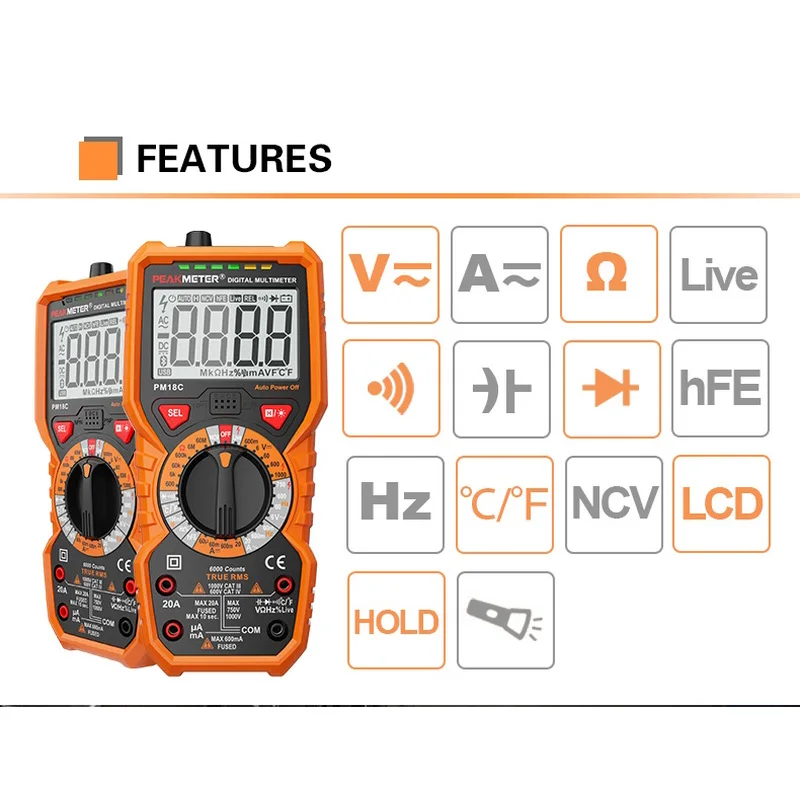 Цифровой мультиметр AC/DC измеритель напряжения тока сопротивления емкости