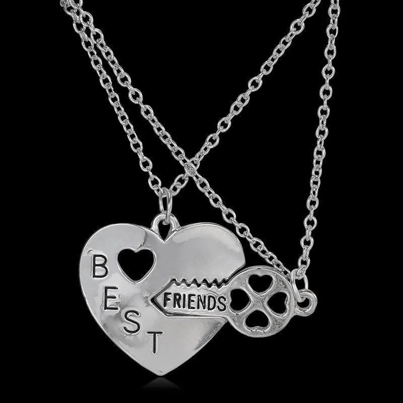 Jewelry Best Friend Necklaces Key To The Heart Silvertone Pendant Lock And 2 Piece Bff | Украшения и аксессуары