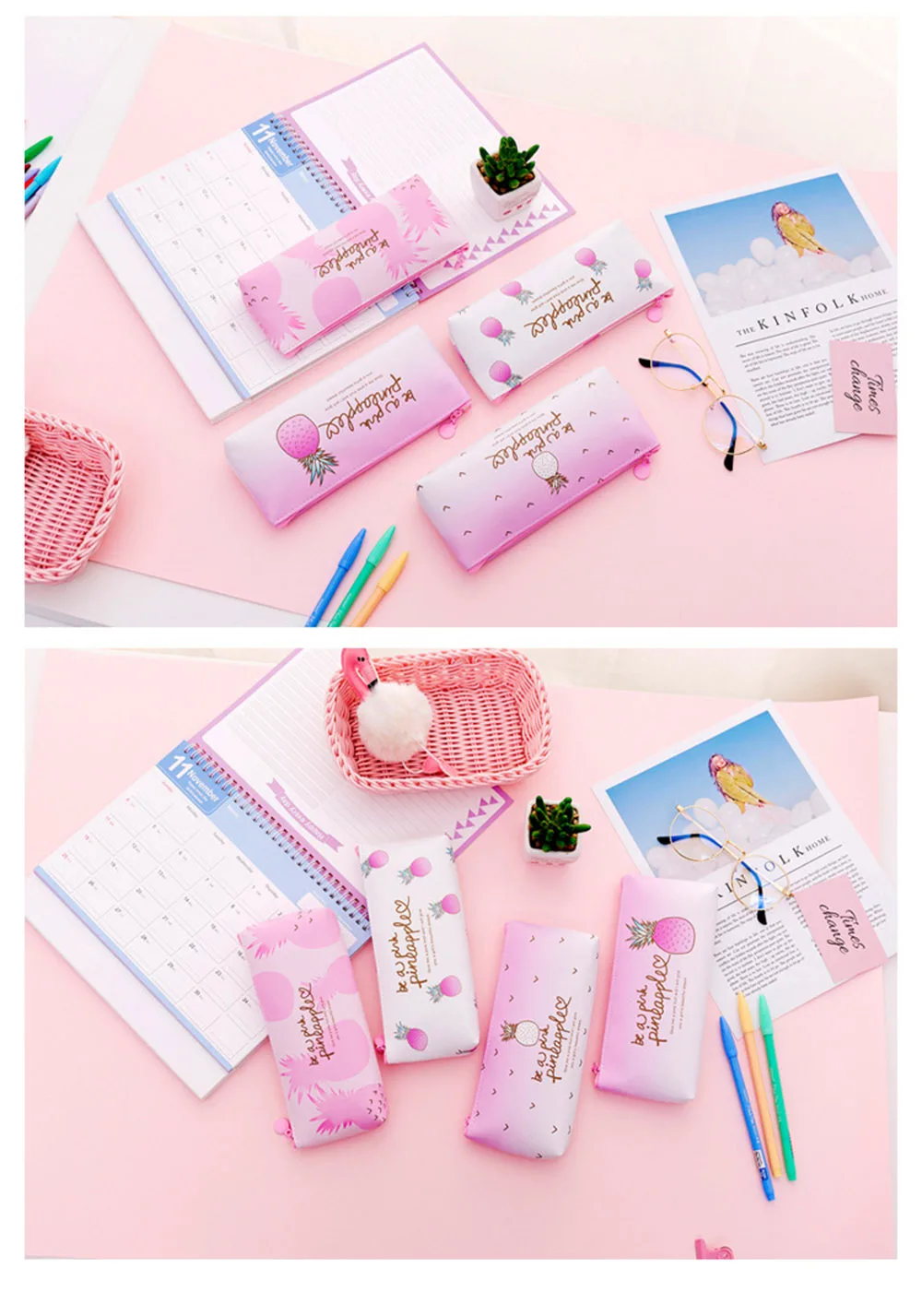 Kawaii уголовного Симпатичные ананас школьный Карандаш Чехол для ручка для девочек сумка Многофункциональный Карандаш Чехол большого магазина коробка канцелярских принадлежностей набор мешок