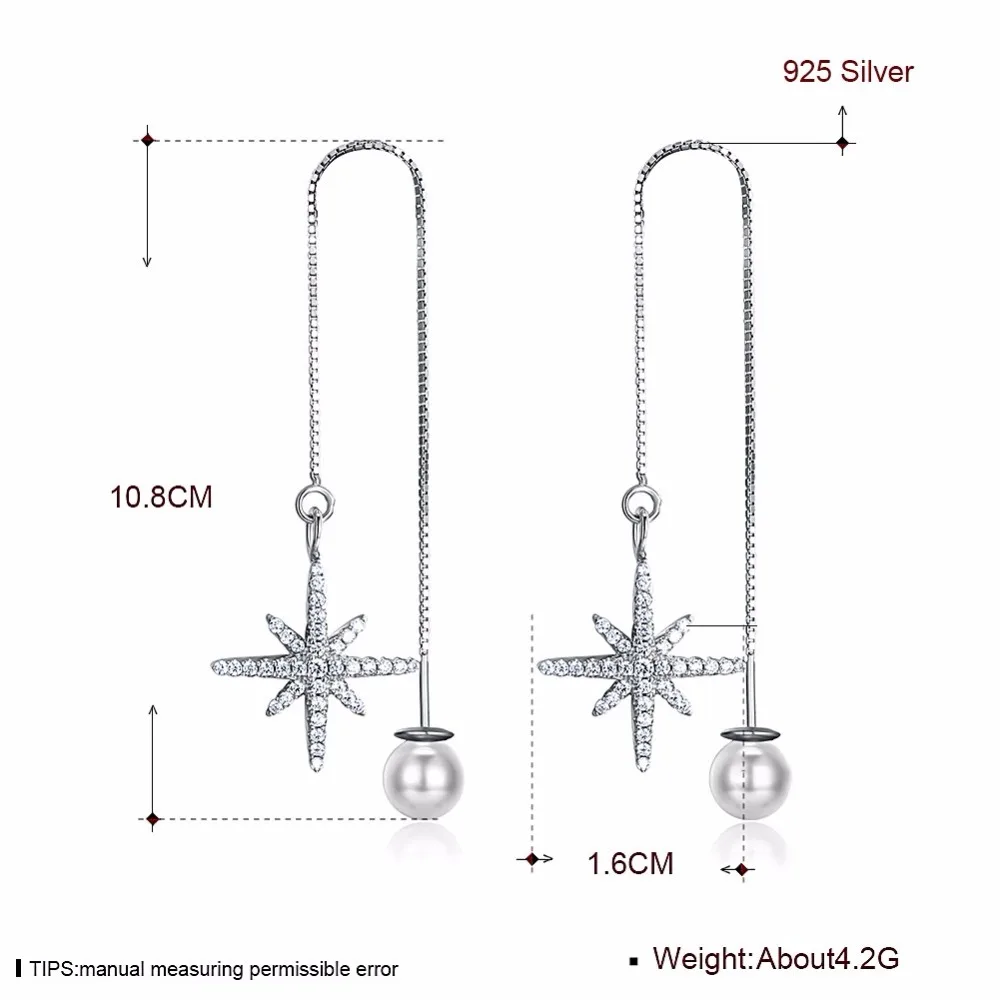CICI WARREN Fine Jewelry 100% 925 Sterling Silver Drop Earrings Shiny Star With Pearl AAA+ Zircon Gift For Women CWE006 | Украшения и
