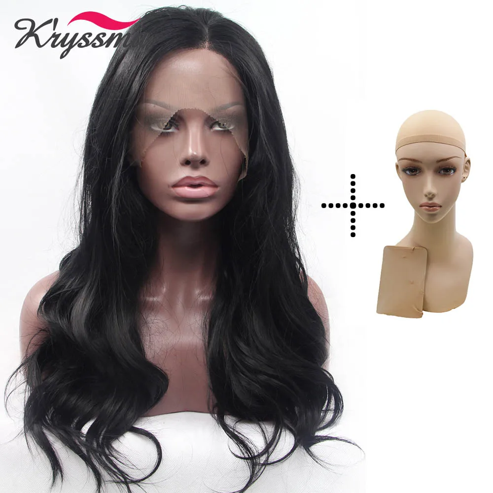 with Nude wig net Длинные волнистые синтетические Синтетические волосы на кружеве парик 18 дюйм(ов) парики для женский, черный парик Glueless левая часть 150 Плотность Glueless Средний Кепки Размеры - Цвет: with Nude wig net