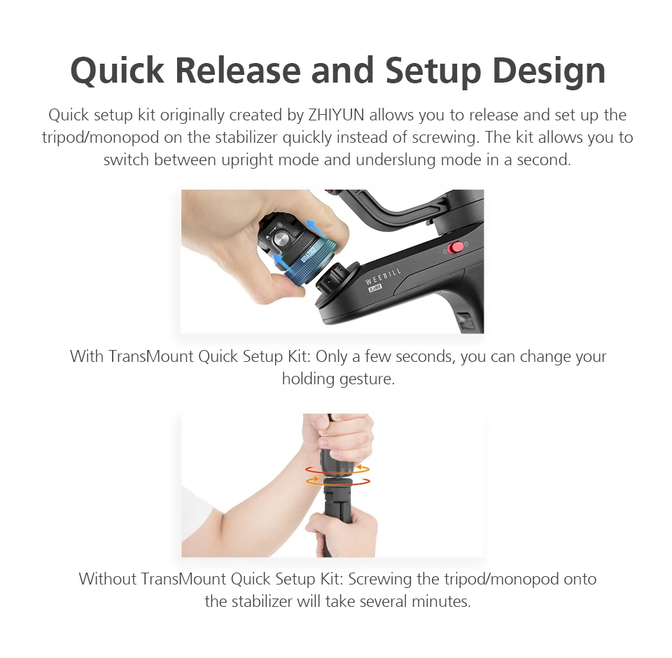 Zhiyun TransMount Быстрая настройка Комплект для Zhiyun Weebill LAB S 3-осевому гидростабилизатору кран 2 и Ручной Стабилизатор штатив монопод с 1/4 винт аксессуары