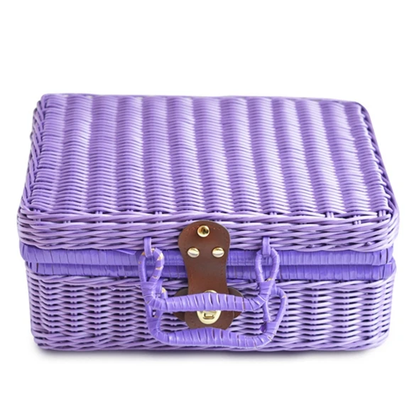 purple WHISM ручная бамбуковая корзина для пикника, Мини Дорожный чемодан из ротанга, корзина для фруктов, косметичка для еды, корзина для хранения на открытом воздухе - Цвет: purple