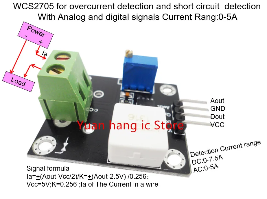 

WCS2705 for overcurrent detection and short circuit detection With Analog and digital signals Current Rang:0-5A 0.256V/1A