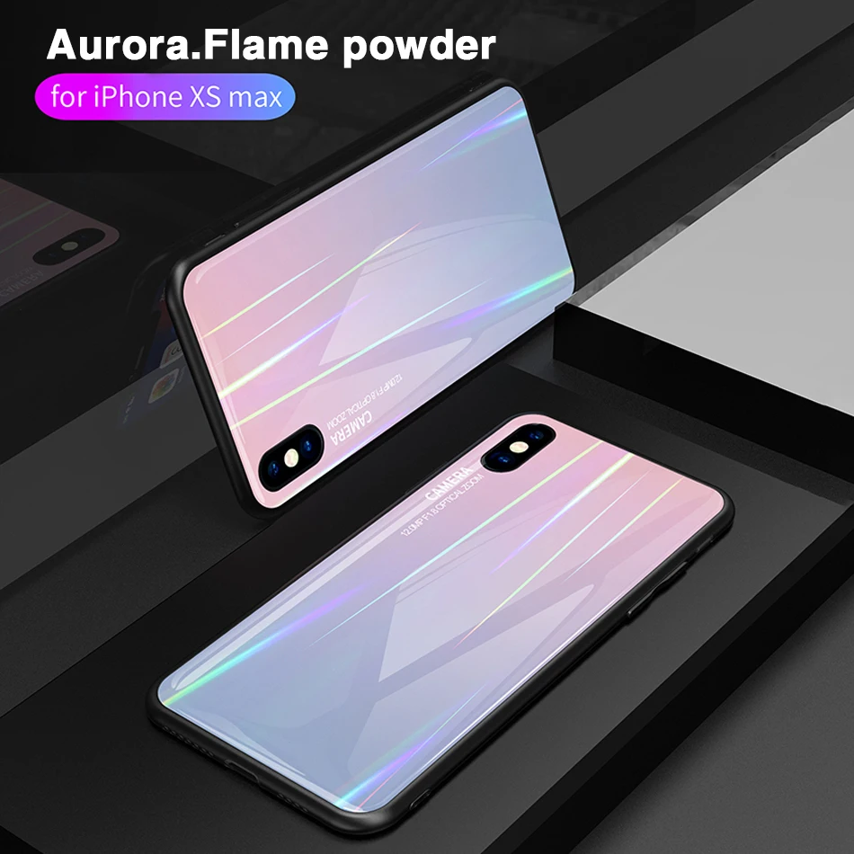 Зеркальный чехол aurora для iPhone XS Max роскошный из закаленного стекла 7 8 6 6S Plus XR 7Plus 8Plus