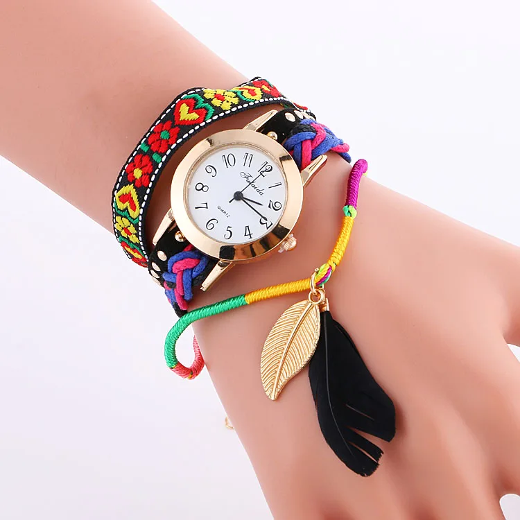 100 шт./лот эксклюзивные кожаные часы с большим пером модные плетеные женские
