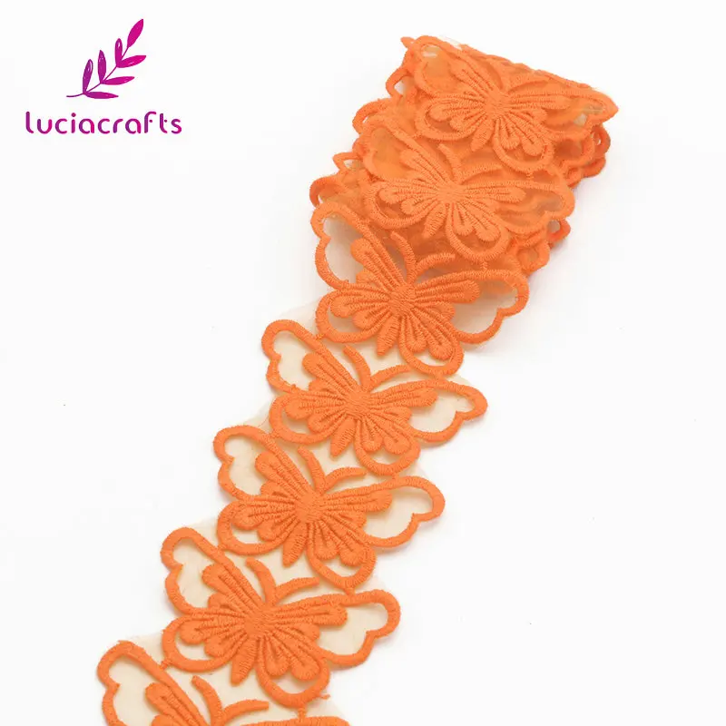 Lucia crafts 1 ярд/партия Вышивка Бабочка кружевная отделка 73 мм DIY платье ткань Швейные
