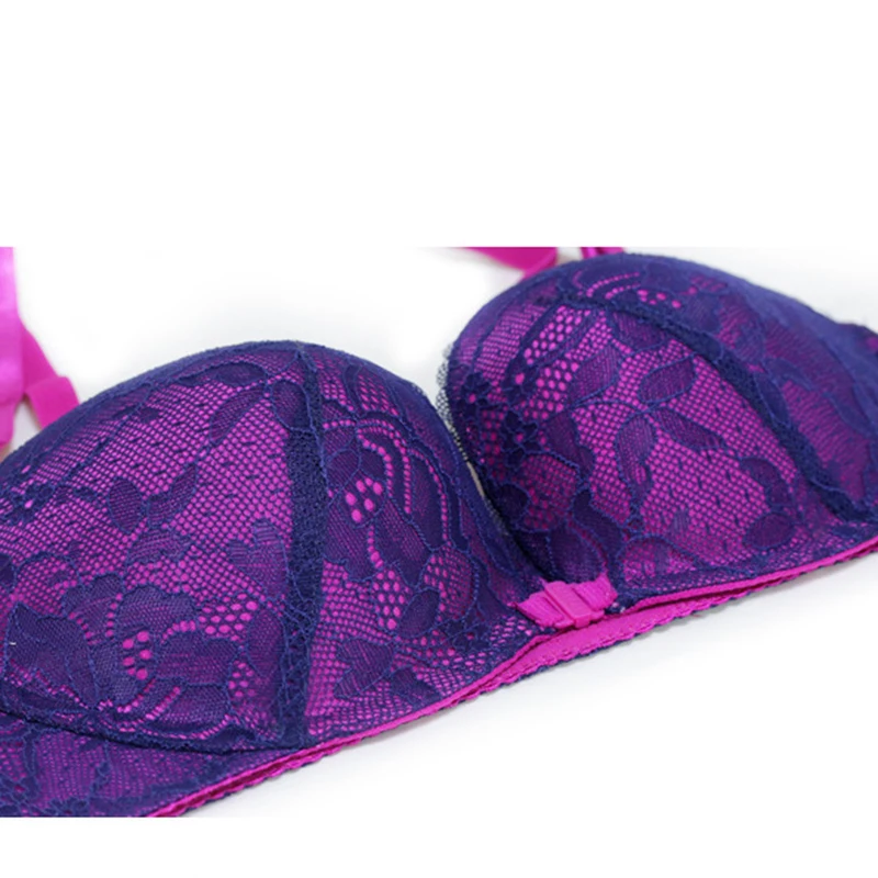 Hot Female Wire Free Front Buckle Lace-Side Fashion Bra New Small Chest Thickening Gathered Bra Beauty Back Sexy Blue Underwear