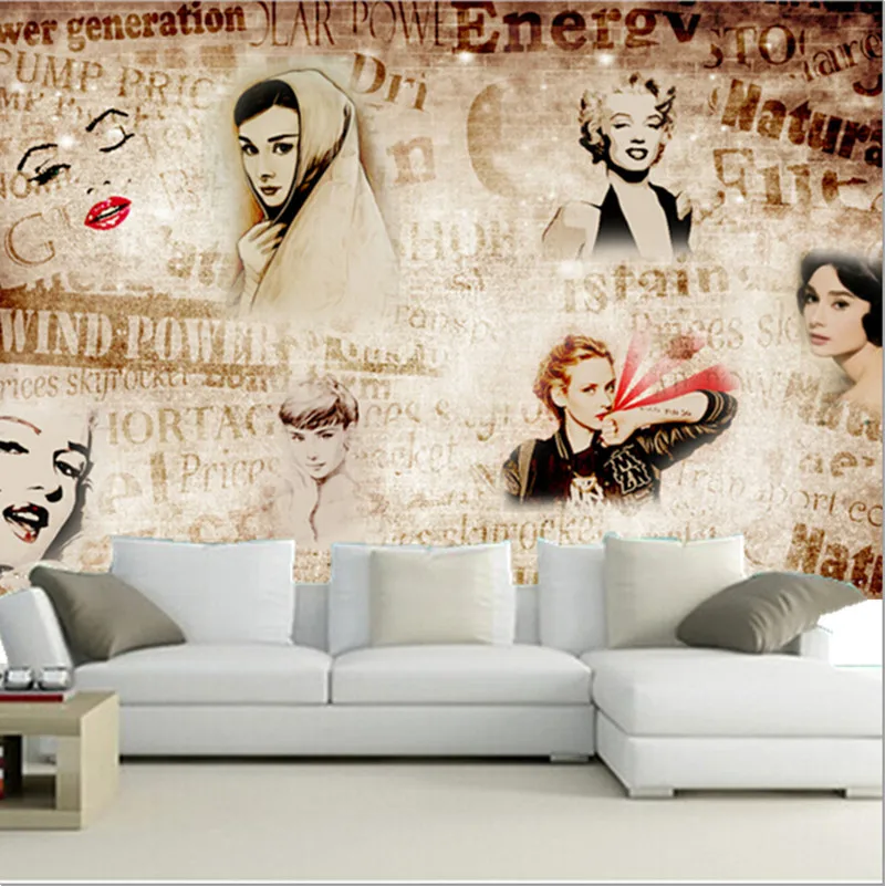 

The latest 3D murals, English letter Monroe background wall picture murals, living room TV sofa bedroom wall paper