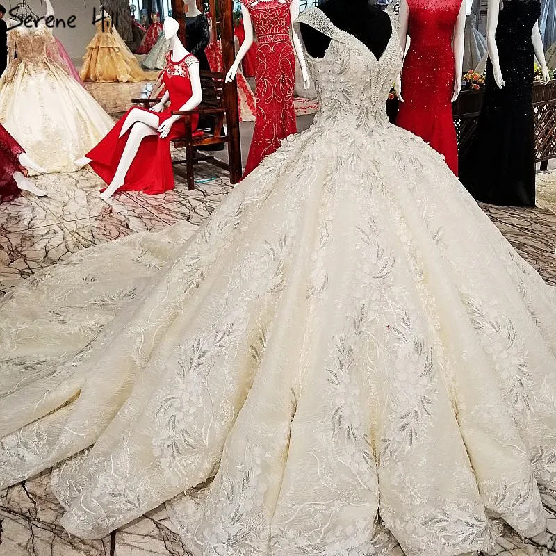 V-образным вырезом Роскошные блестками жемчуг свадебные платья High-end Мода Винтаж сексуальное свадебное платье реальное изображение
