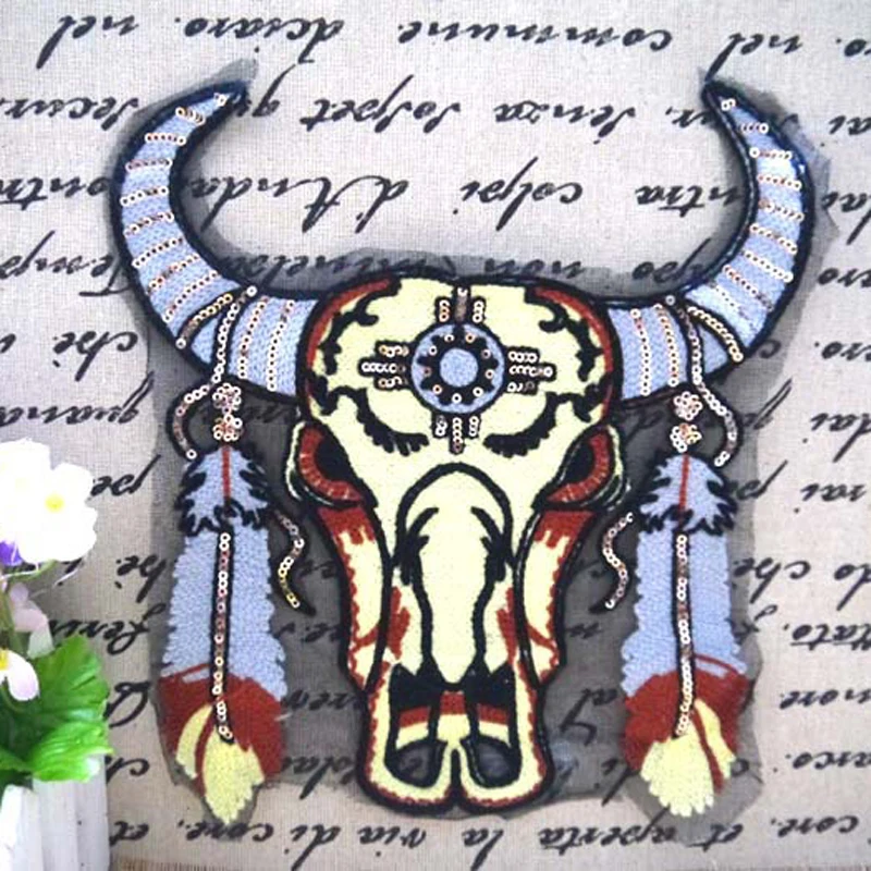 1 шт. parches Хэллоуин крупного рогатого скота Вышивка Патчи для одежды в виде Головы