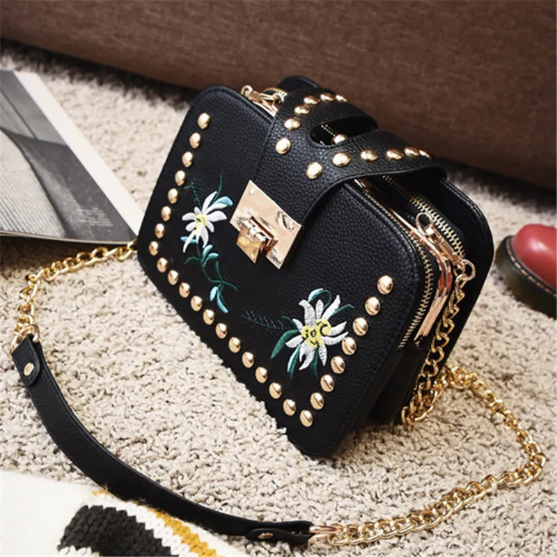 

Female Small bag women's fashion embroidery bag rivet national trend mini chain messenger shoulder bag